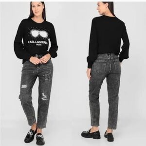 Karl Lagerfeld The Cannes Straight Leg Rhinestone Jean Size 32 NWT!